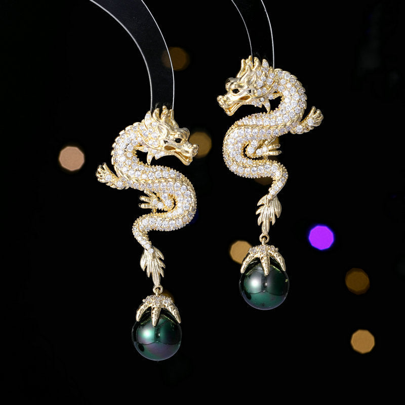 2024year Of The Dragon Earrings Pearl Chinese Style