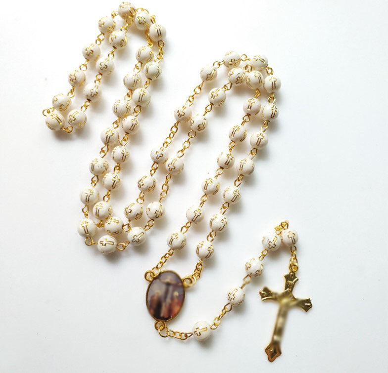 Bronzing Cross Bead Cross Pendant Acrylic Necklace