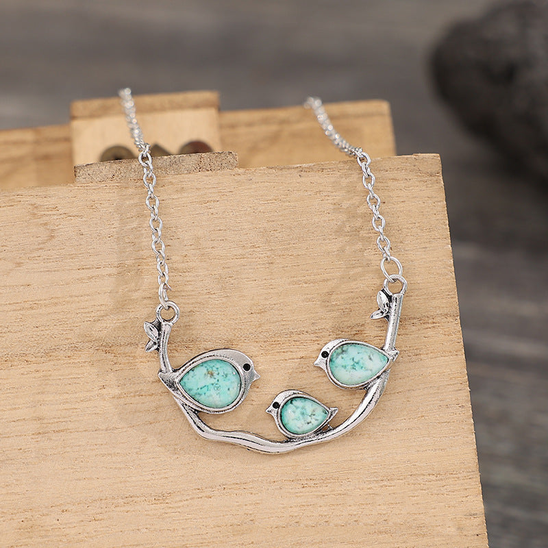 Collier autocollant rétro oiseau moineau bleu ciel, pendentif Simple et élégant