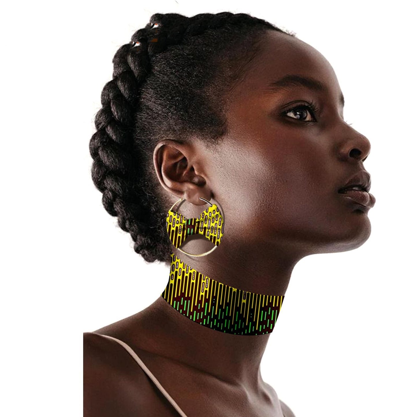 African Ethnic Print Batik Handicraft Necklace Collar Plus Earrings