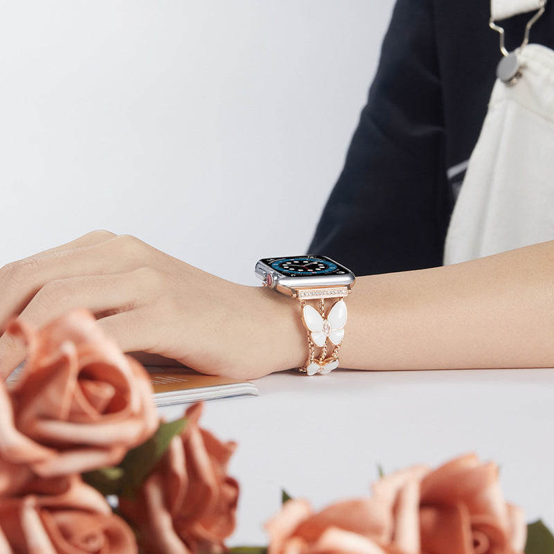 Adecuado para correa de reloj de resina con diamantes y mariposas.