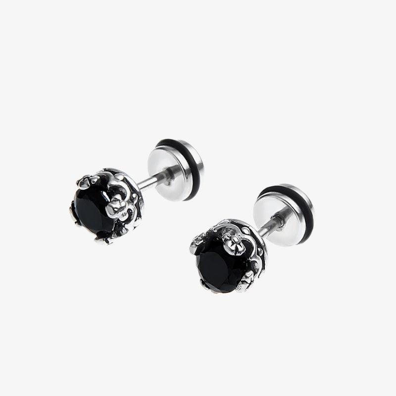 Titanium Steel Black Zircon Stud Earrings American Retro Distressed