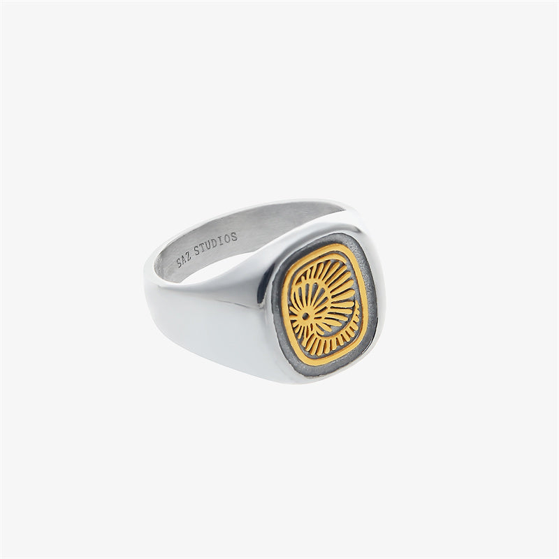 Bague en acier titane totem lettre argent or