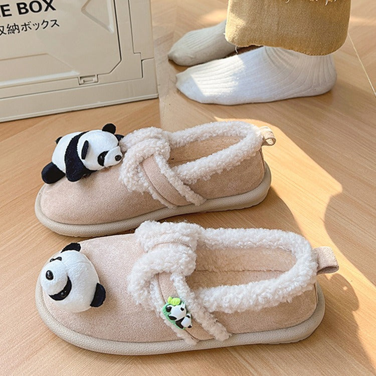 Chaussures en coton Panda de dessin animé épais doublées de polaire d'agneau mignonnes