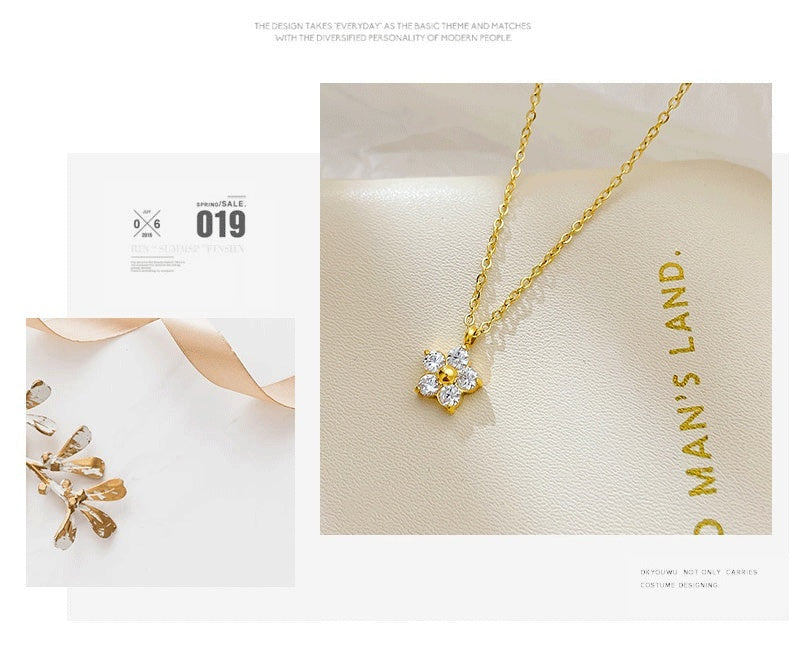 Colgante de flor de estilo coreano clavícula de acero inoxidable elegante collar de alta calidad que combina con todo