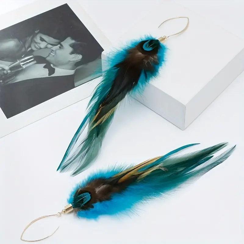 Ethnic Feather Earrings Long Retro