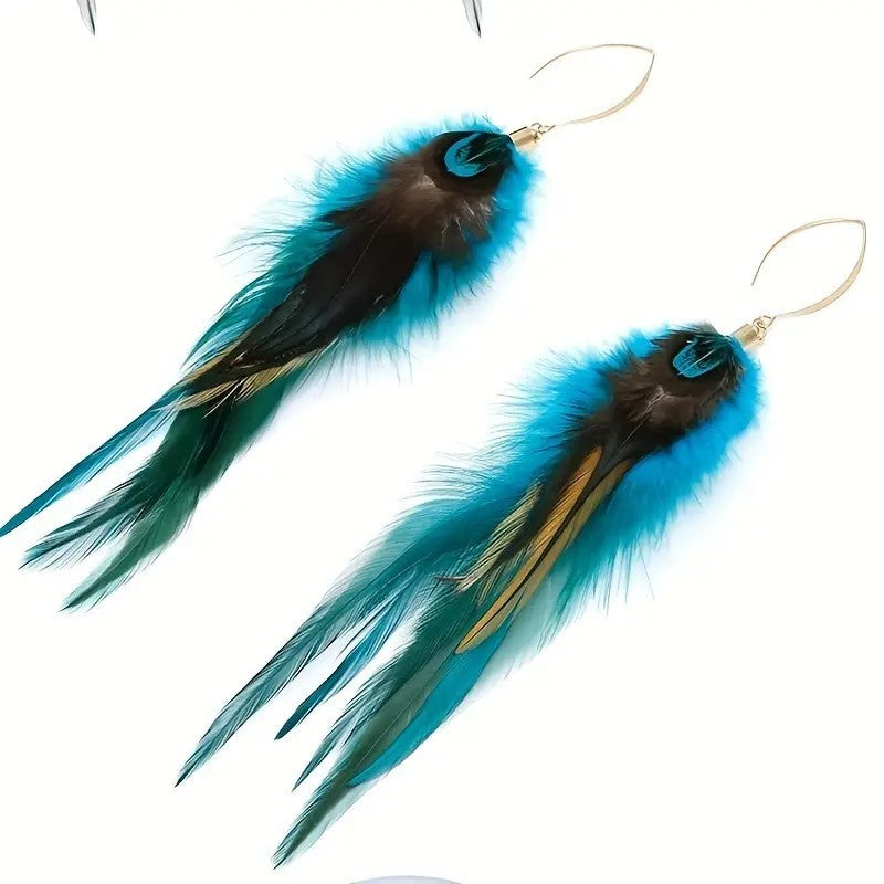 Ethnic Feather Earrings Long Retro