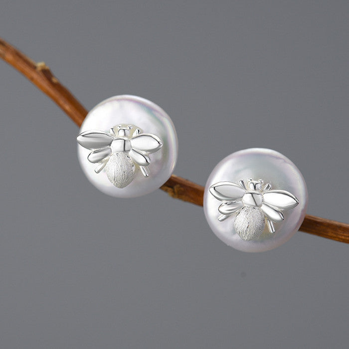 S925 Silver Pearl Bee Women's Earrings