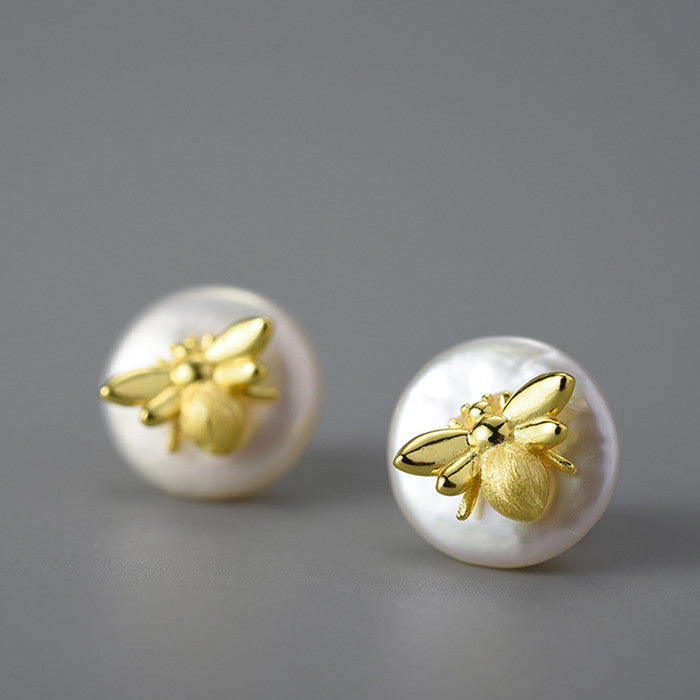 S925 Silver Pearl Bee Women's Earrings