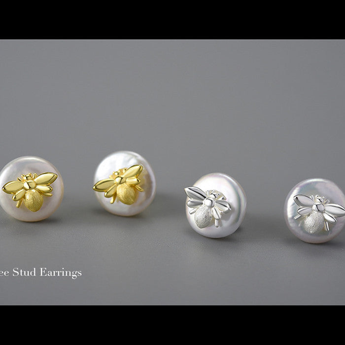 S925 Silver Pearl Bee Women's Earrings