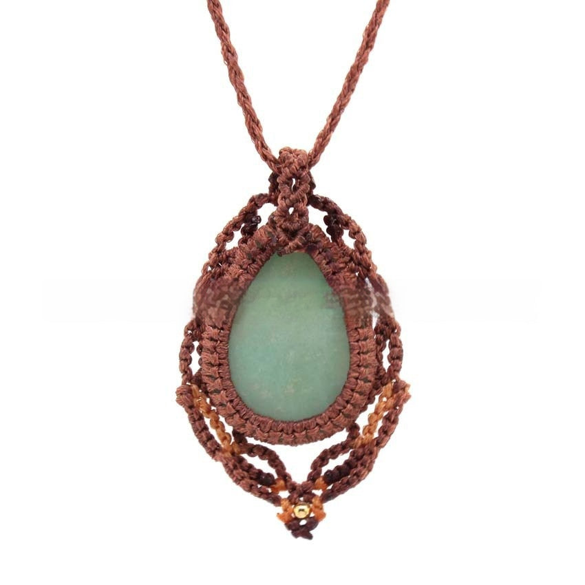 Natural Green Aventurine Water Drop Hand-woven Adjustable Pendant Necklace