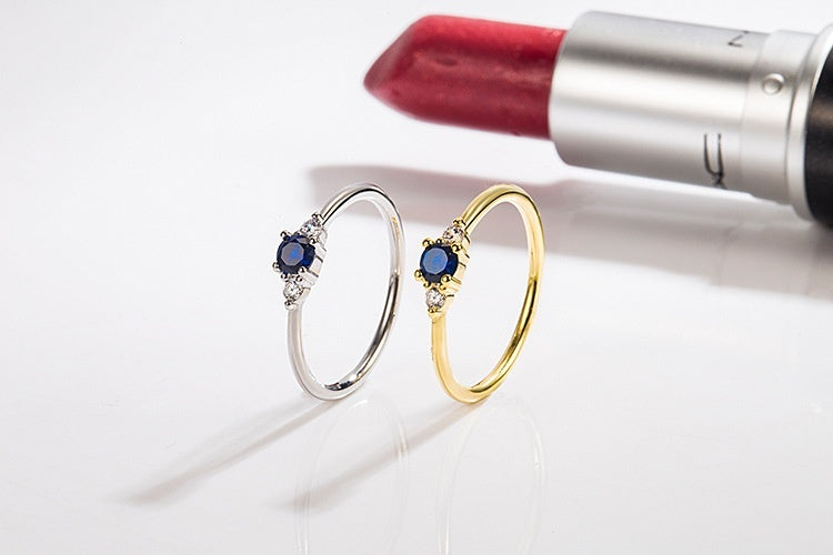 Bague en or 14 carats avec diamant bleu exquis et petit, Zircon Simple léger