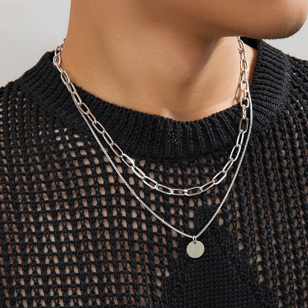 European Hip Hop Personality Wafer Pendant Necklace