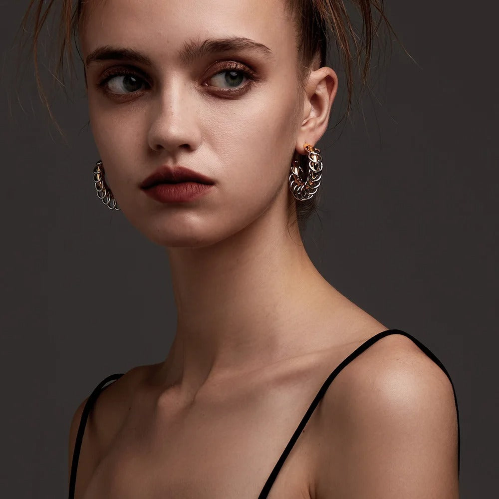 18K Gold Titanium Steel C- Shaped Ring Buckle Earrings
