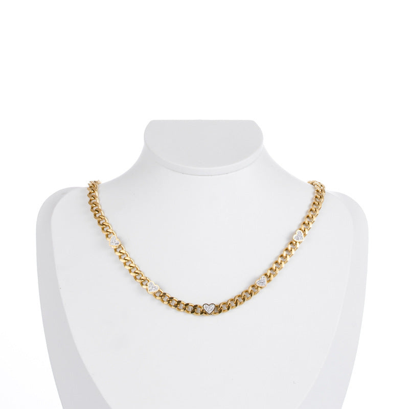 Collar de corazón de acero y titanio con Micro diamantes de imitación, diseño ligero de lujo, minoritario, a la moda
