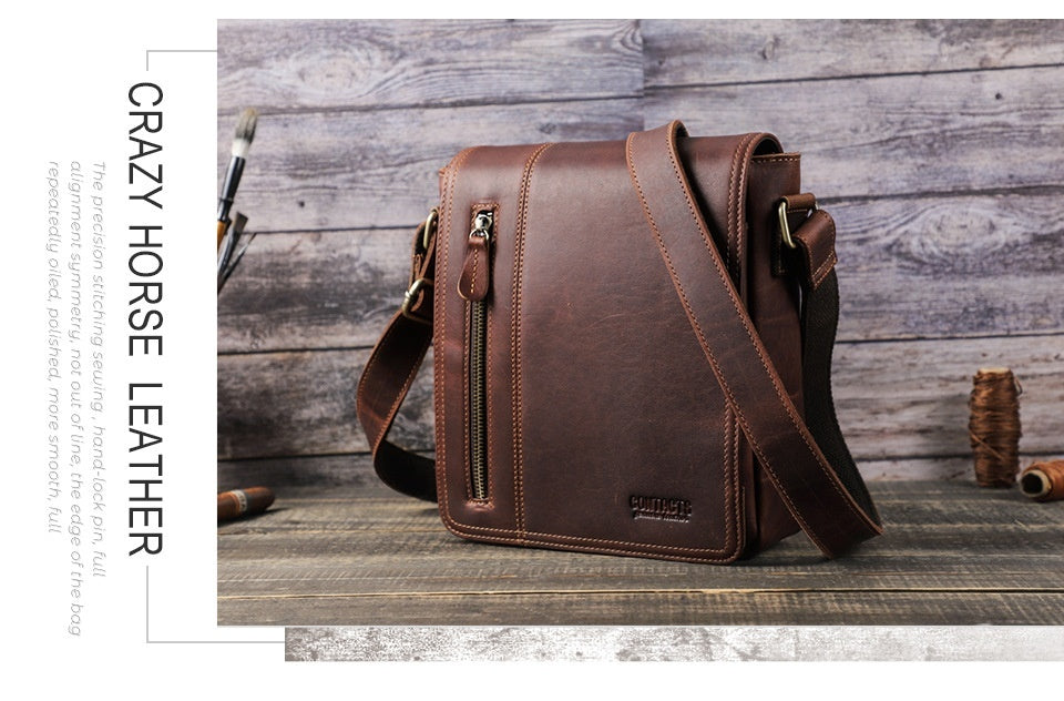 Sac à bandoulière à une épaule rétro Crazy Horse Skin pour hommes