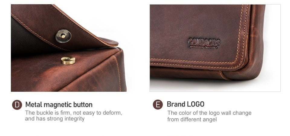 Sac à bandoulière à une épaule rétro Crazy Horse Skin pour hommes