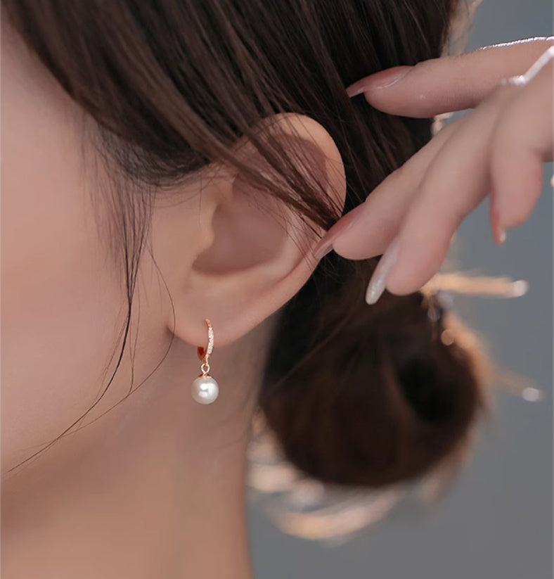Boucles d'oreilles en argent sterling 925 avec perles et clip d'oreille pour femme