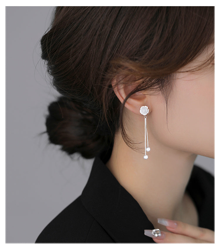 925 Sterling Silver Flowers Tassel Ear Studs