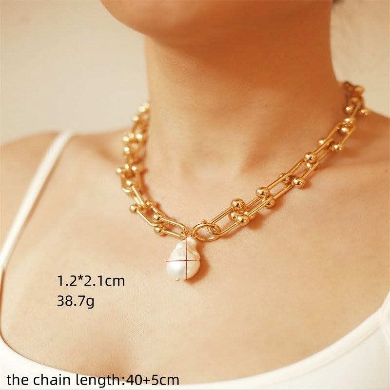 Baroque Pearl Necklace Golden Sweater Chain Women