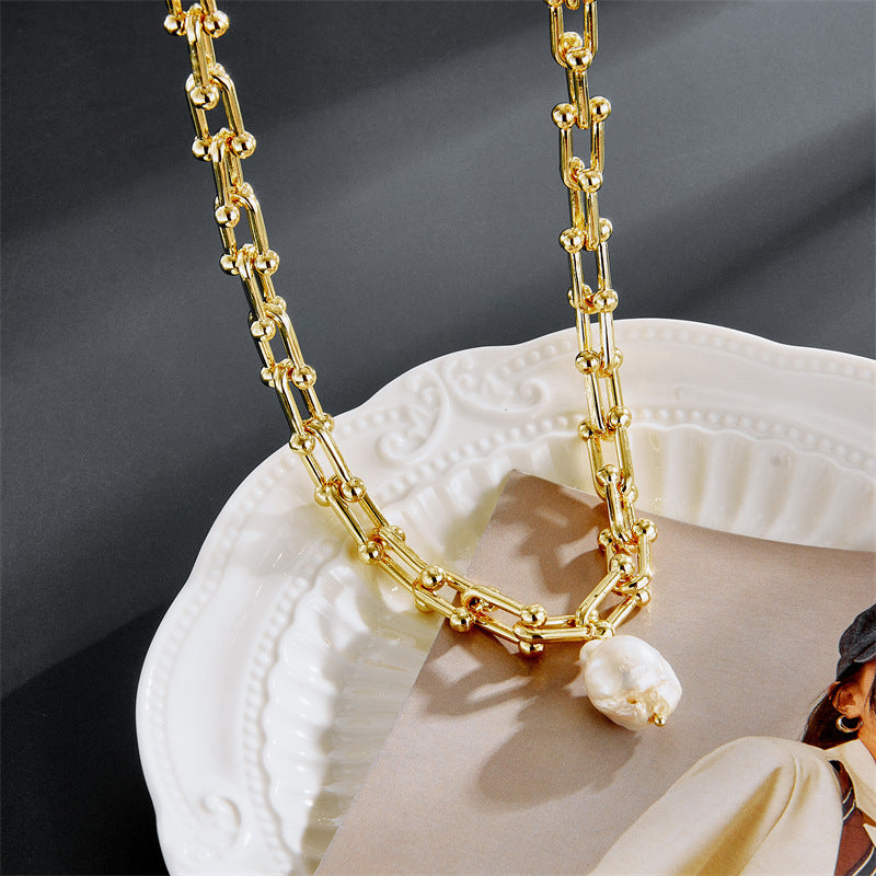 Baroque Pearl Necklace Golden Sweater Chain Women