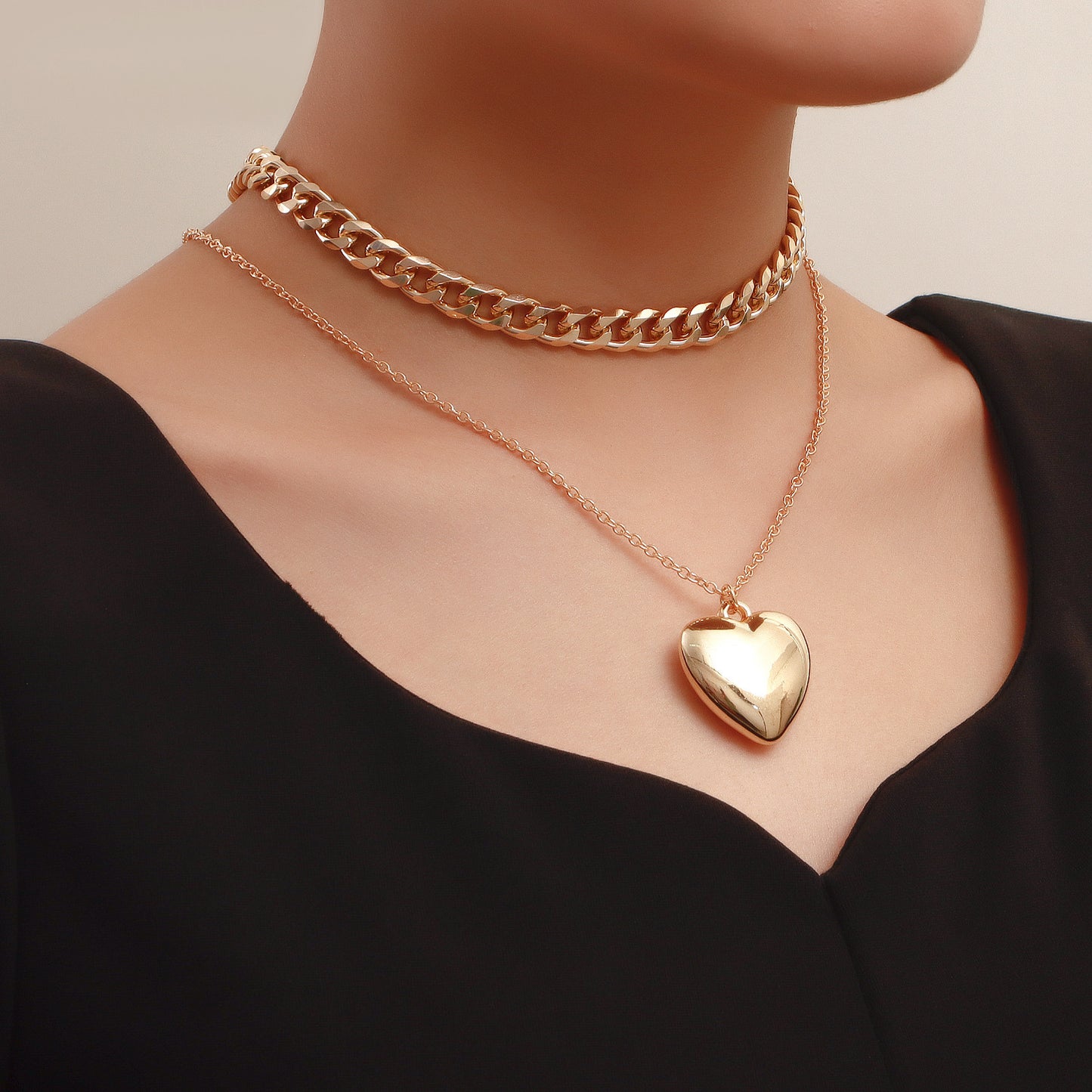 Collar de cadena de metal de doble capa para mujer