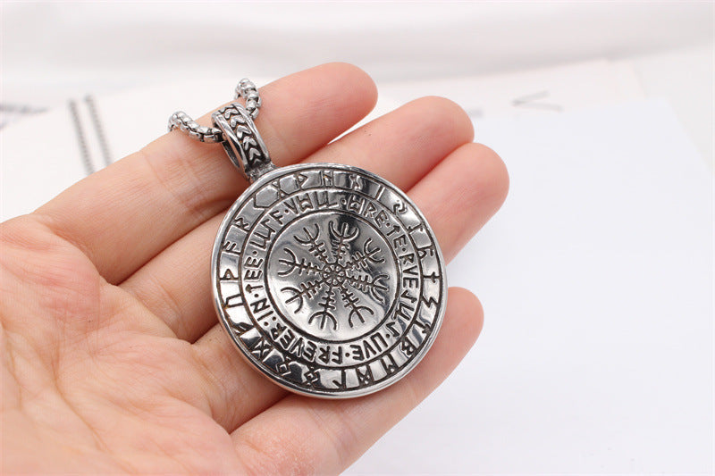 Viking Lucky Tree Titanium Steel Round Plate Pendant Necklace