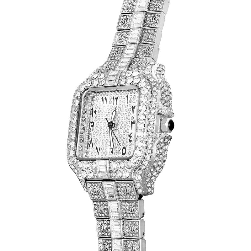 Reloj de diamantes completo con graffiti cuadrado de moda para hombre