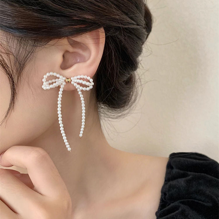 Boucles d'oreilles à pampilles et nœud en perles pour femmes