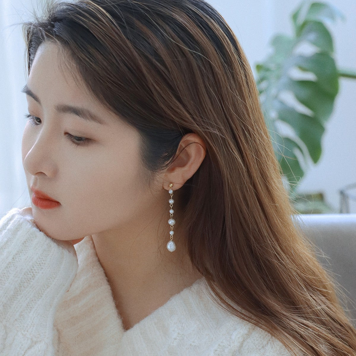 Natural Pearl Long Retro Earrings