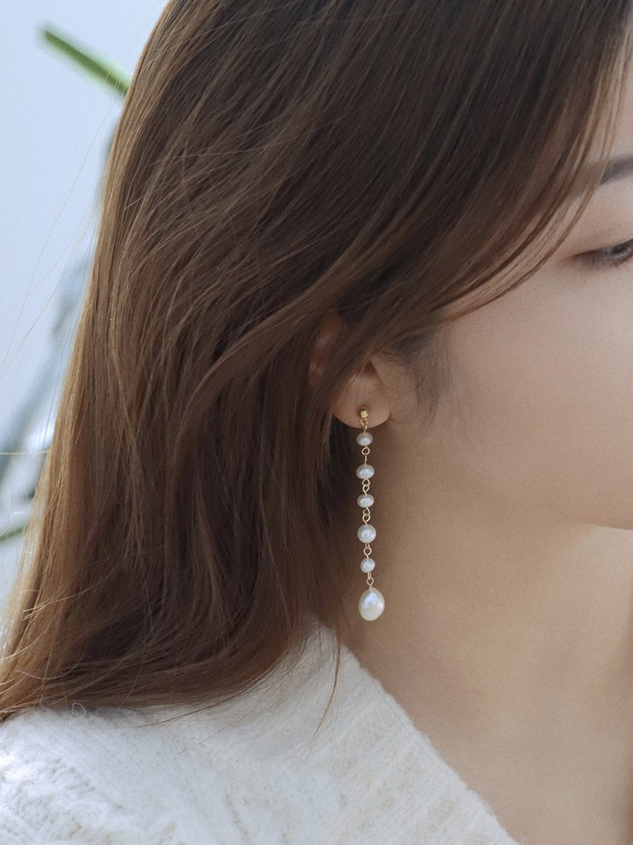 Natural Pearl Long Retro Earrings