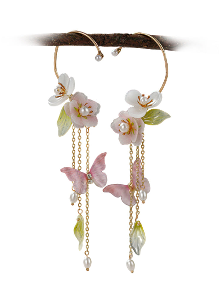 Flowers And Colorful Tassels Ear Hanging Ancient Costume Decoration