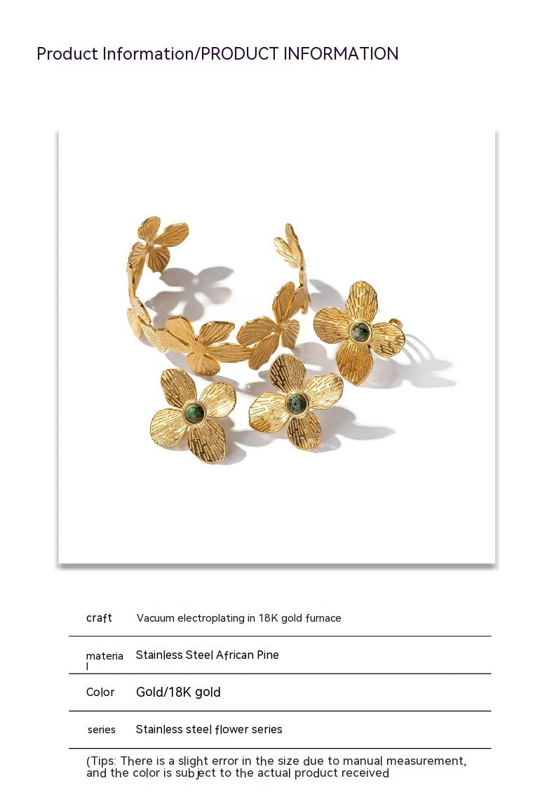Nueva pulsera de flores, traje de alta calidad, elegante temperamento antiguo, adorno de acero de titanio turquesa africana