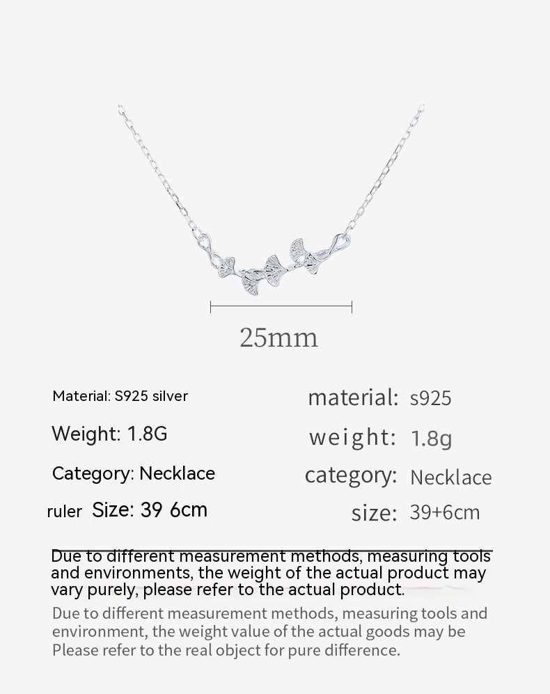 Collier feuille de Ginkgo pour femme, pendentif de luxe léger en argent Sterling S925, pendentif minoritaire