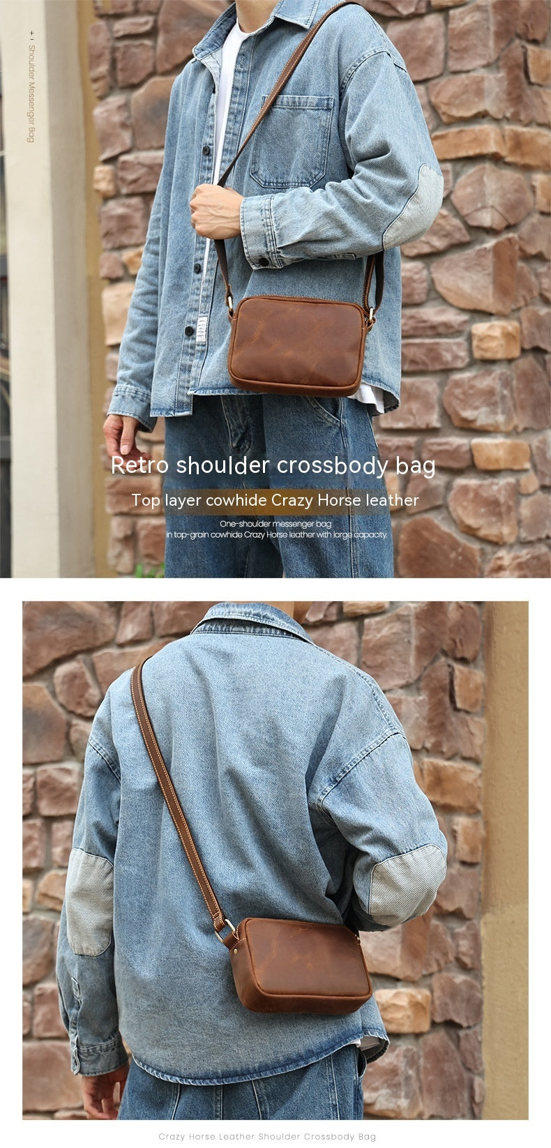 Bolso de hombro de piel de vaca para hombre, bandolera de nicho de gama alta, Retro, de cuero genuino