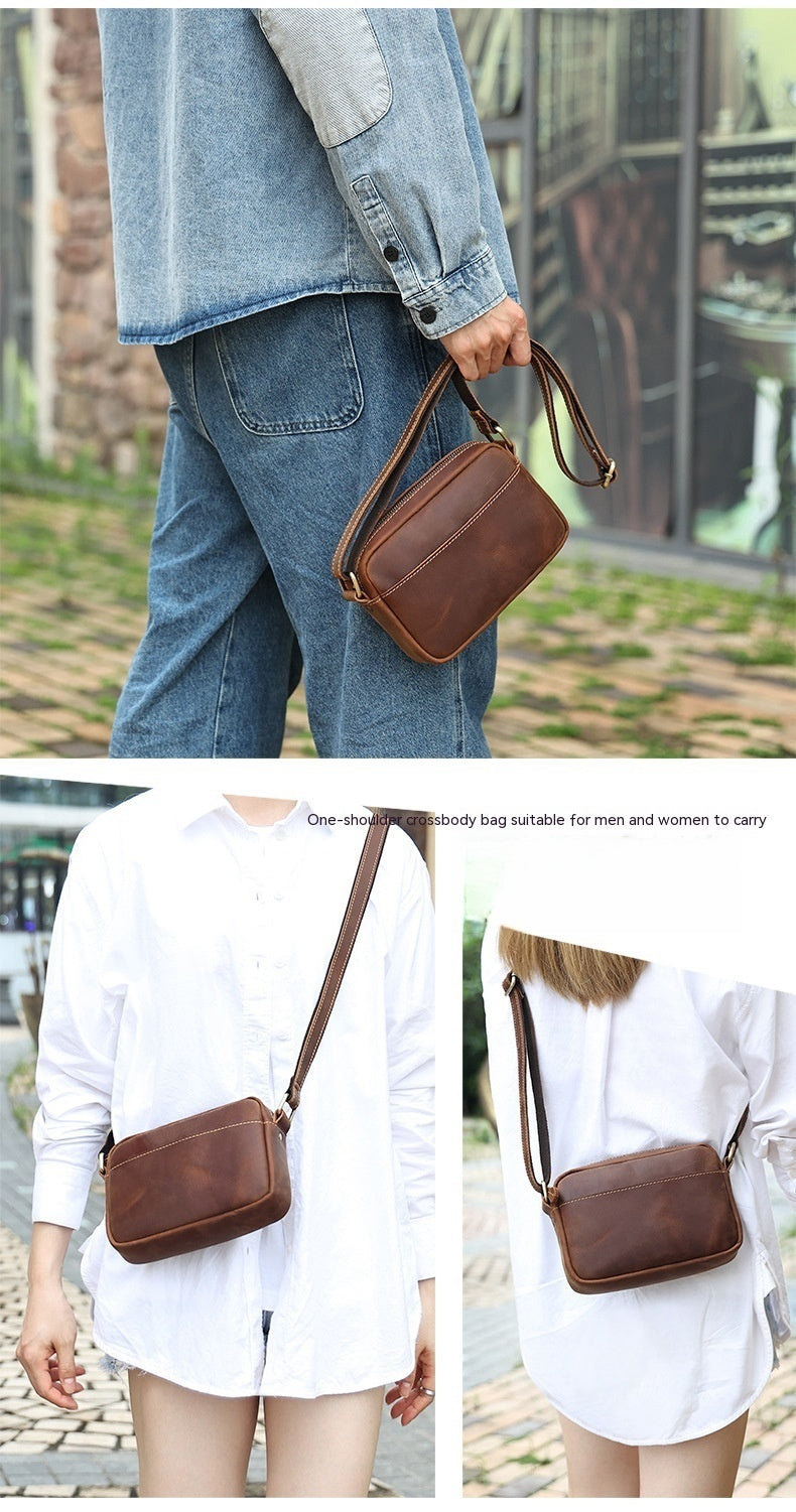 Bolso de hombro de piel de vaca para hombre, bandolera de nicho de gama alta, Retro, de cuero genuino