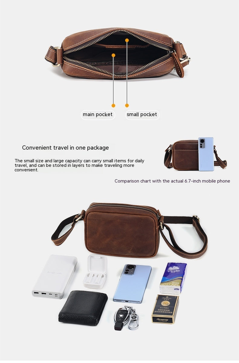Bolso de hombro de piel de vaca para hombre, bandolera de nicho de gama alta, Retro, de cuero genuino