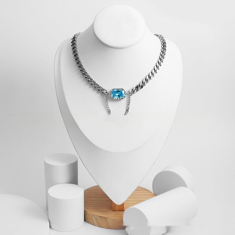 Persian Gulf Navy Blue Zircon With Diamond Chunky Necklace