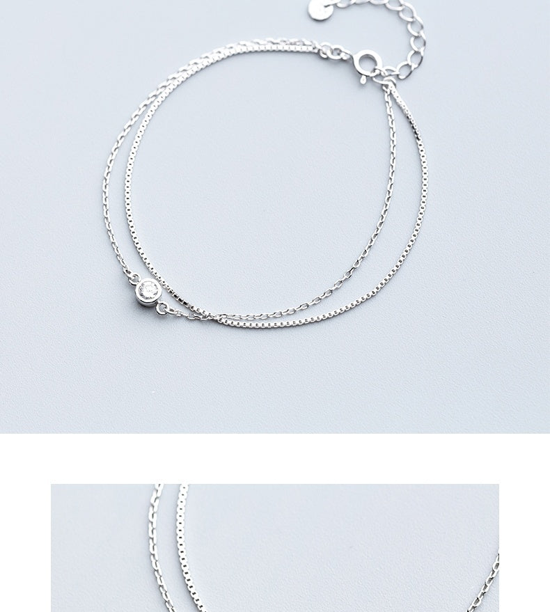 Silver Bracelet Women's Single Diamond Double-layer Fashion Bracelet