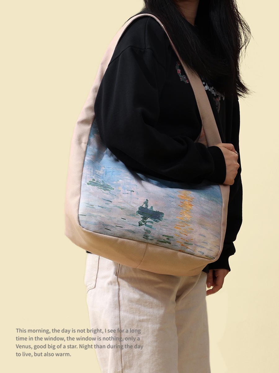 Peinture à l'huile Sunrise Impression Sac à bandoulière Sac en toile de grande capacité