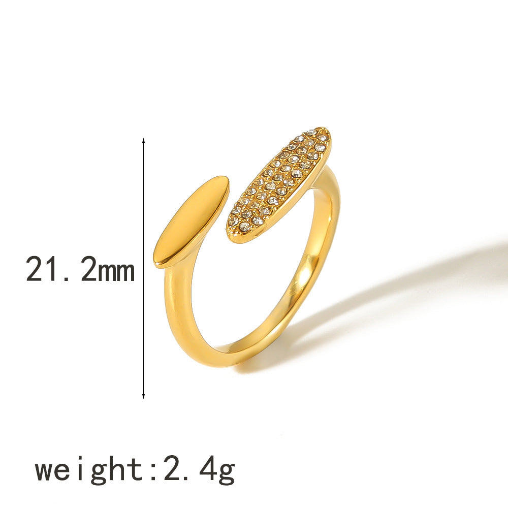 Bague en acier inoxydable avec zircon incrusté de design rétro
