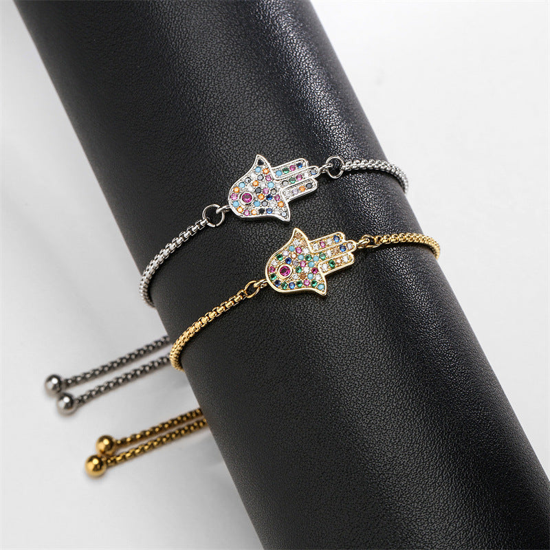 Copper Micro Inlaid Zircon Palm Adjustable Stainless Steel Bracelet Bracelet For Women
