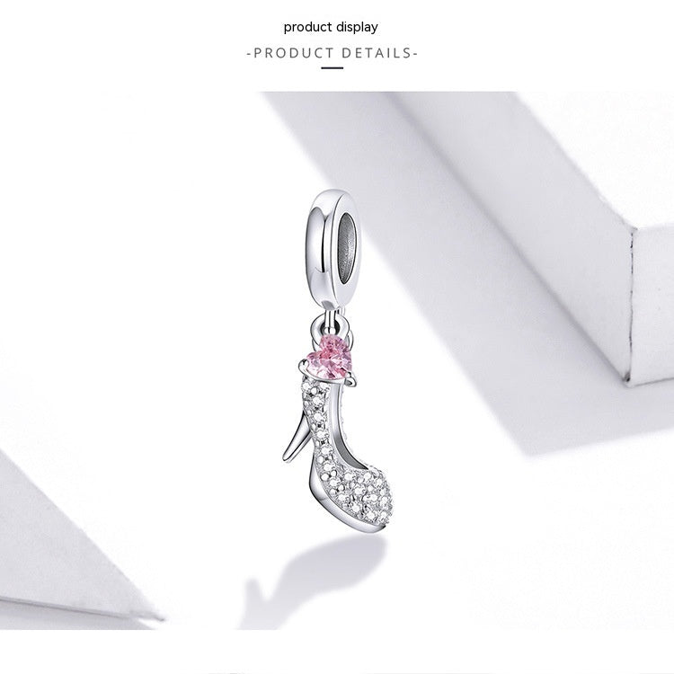 Bracelet pendentif chaussures en cristal en argent sterling 925 simple plaqué or blanc