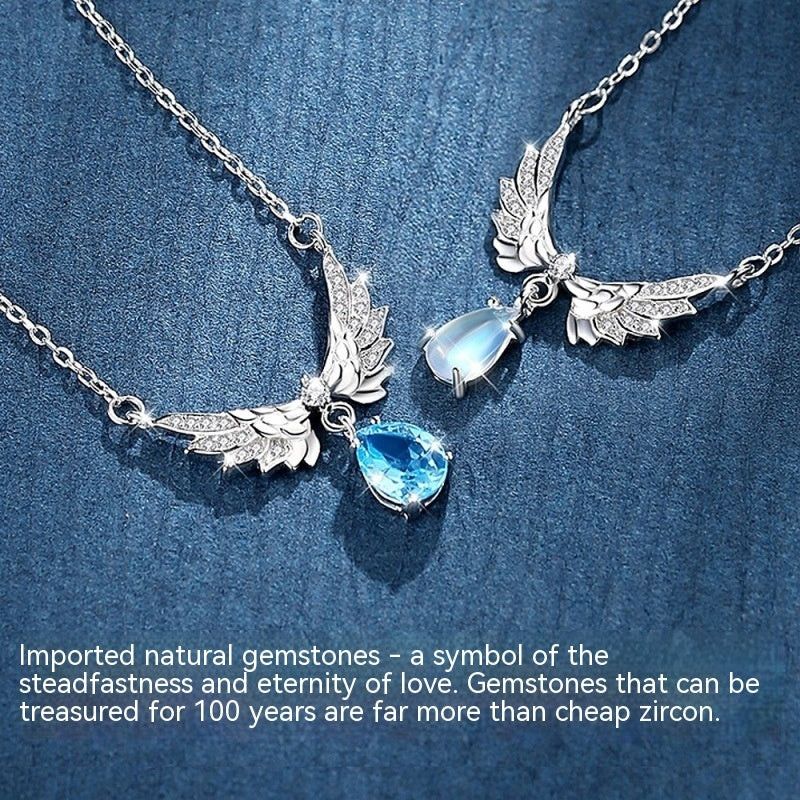 S925 Sterling Silver Angel Wings Necklace Female Niche