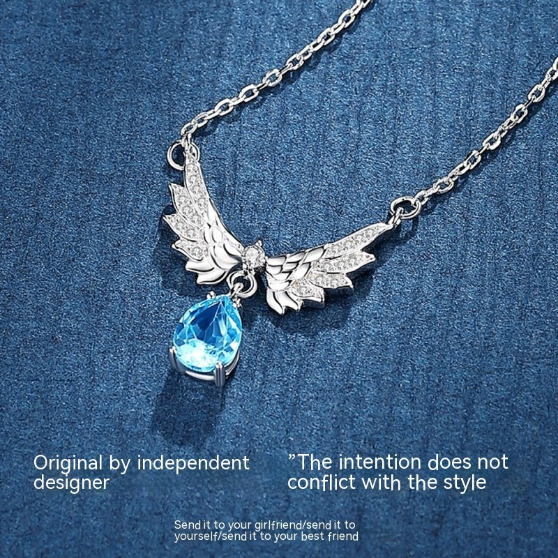 S925 Sterling Silver Angel Wings Necklace Female Niche