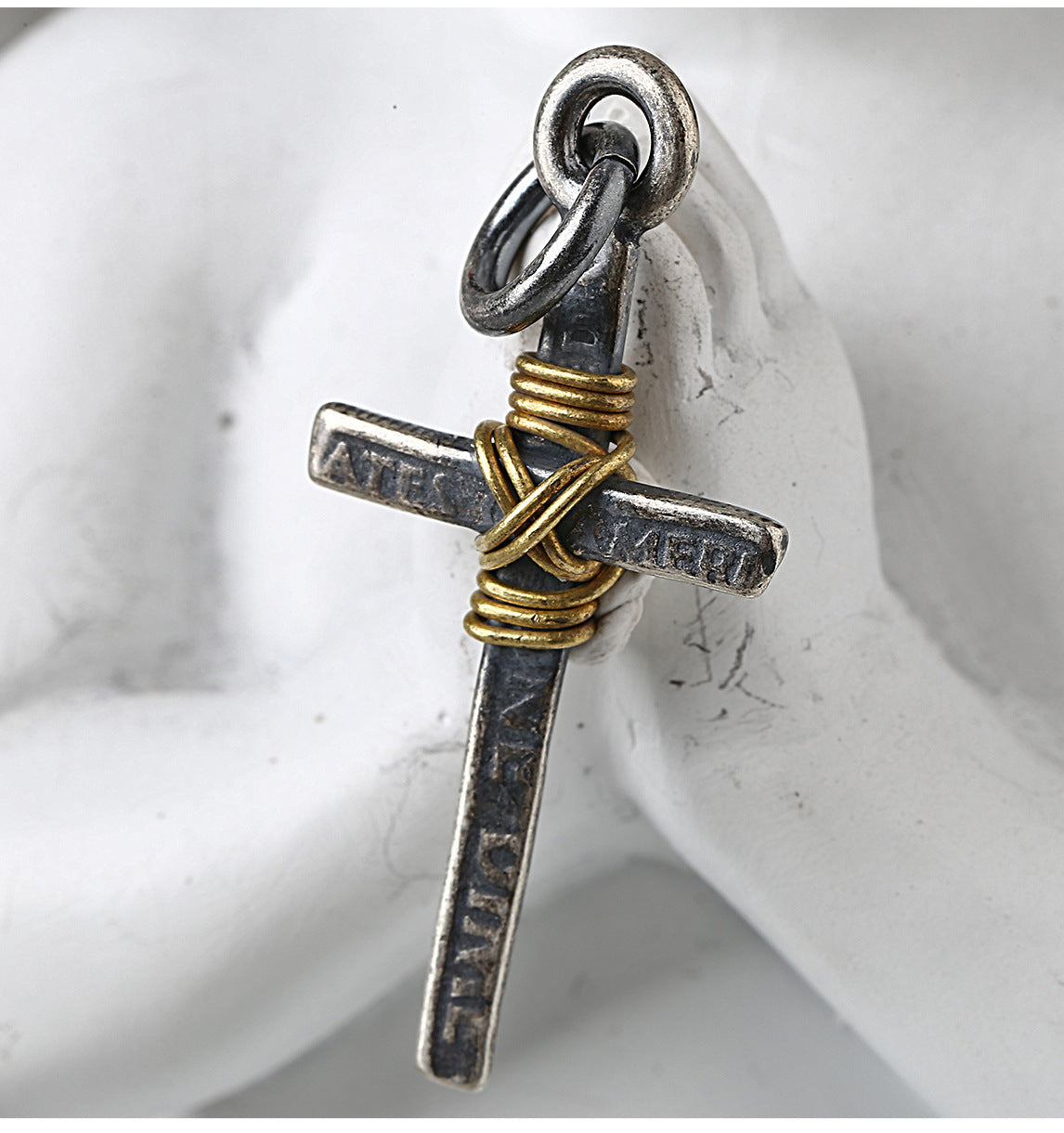 S925 Silver Cross Pendant Winding Copper Wire