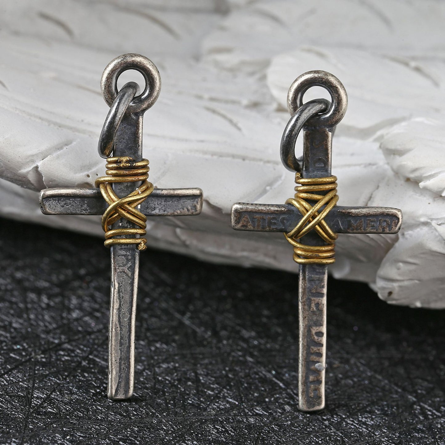 S925 Silver Cross Pendant Winding Copper Wire