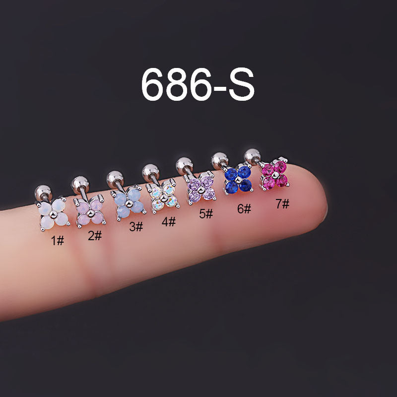 Titanium Steel Thin Rod Protein Color Zircon Ear Bone Stud