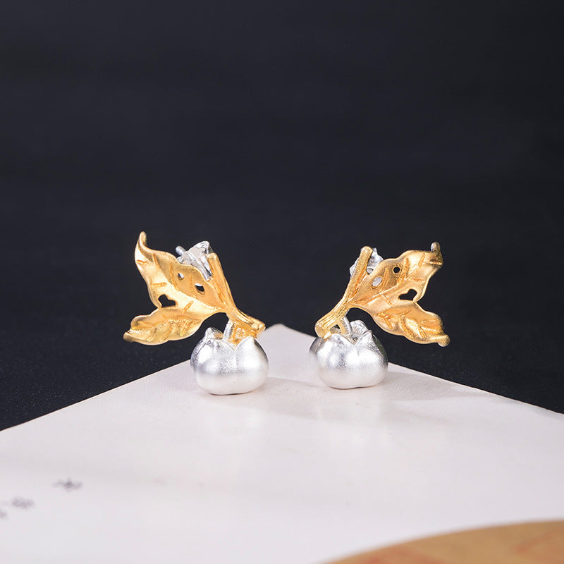 S925 Silver Personalized Ethnic Style Creative Persimmon Stud Earrings