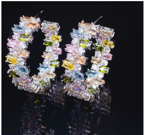 Boucles d'oreilles à tige en zircon, anneau d'oreille à aiguille en argent sterling plaqué cuivre